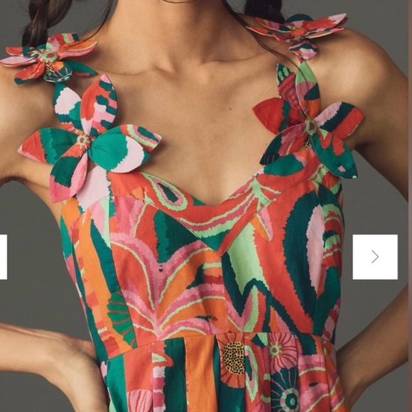 FARM Rio Vibrant pleated palm midi  Dress small - Picture 2 of 7